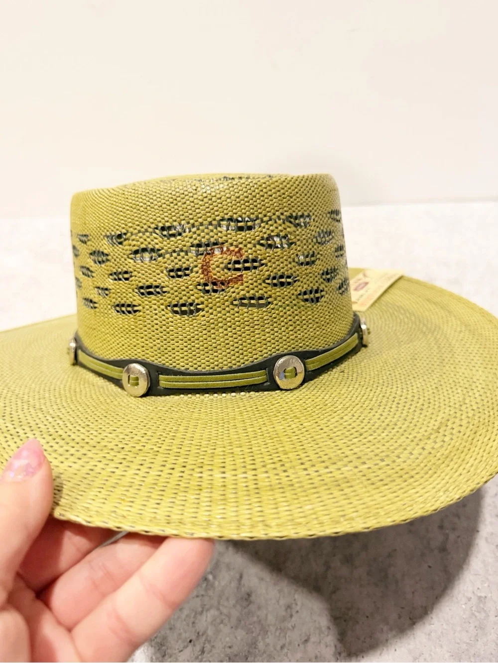 NWT Charlie One Horse Straw Palm Beach 3”3/4 brim Green size XL